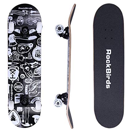 RockBirds Skateboards, 31'' Pro Complete Skateboard, 7 Layer Canadian Maple Skateboard Deck for Extreme Sports and Outdoors