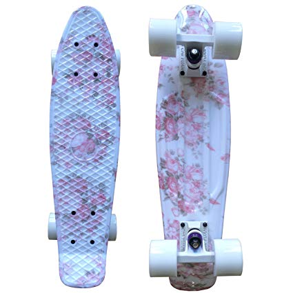 CHI YUAN Boards 22 Inch Plastic Skateboard Urban Cruiser Complete Pink Floral Graphic Print