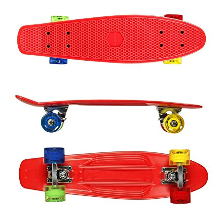 RockBirds 22 Inch Cruiser Skateboard Complete Plastic Banana Board with Bendable Deck and Smooth PU Casters for Kids Boys Youths Beginners, 220 Ibs