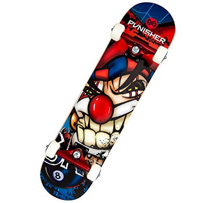 Punisher Jester Complete Skateboard, Blue, 31-Inch