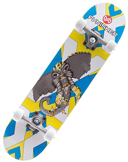 Punisher Skateboards Warphant Complete Skateboard with Concave Deck, Gray/Yellow, 31-Inch