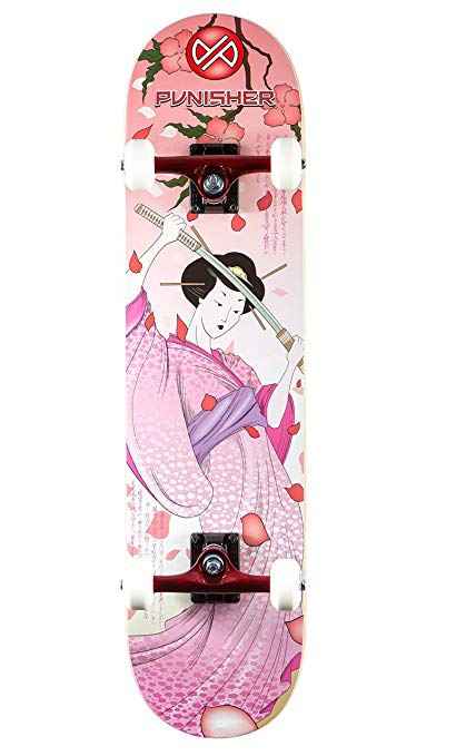 Punisher Skateboards Samurai Complete Skateboard with Convace Deck, Pink